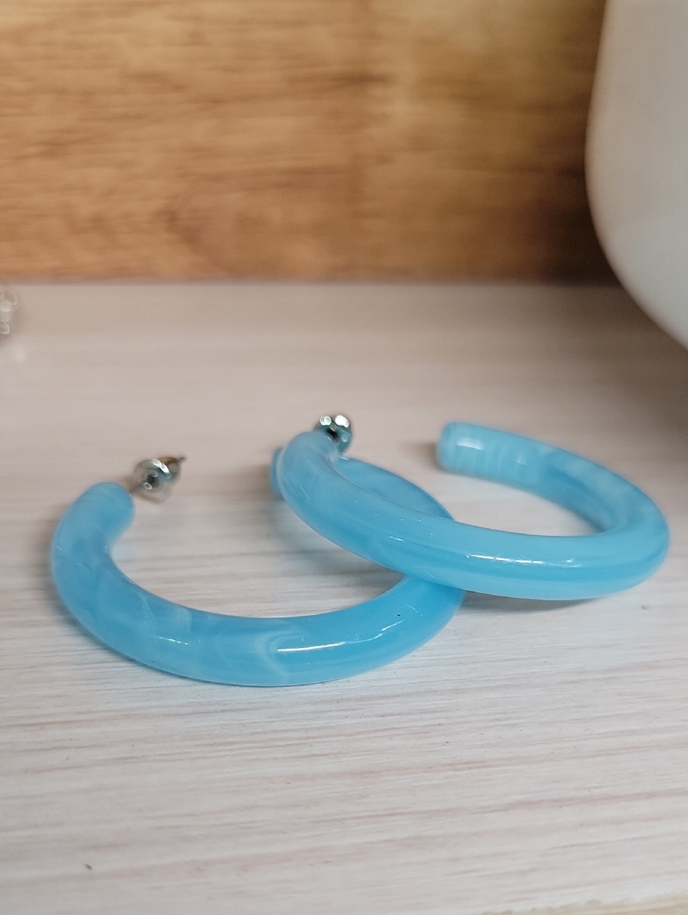 Baby Blue Swirled Acrylic Hoop Earrings - Women Jewelry
